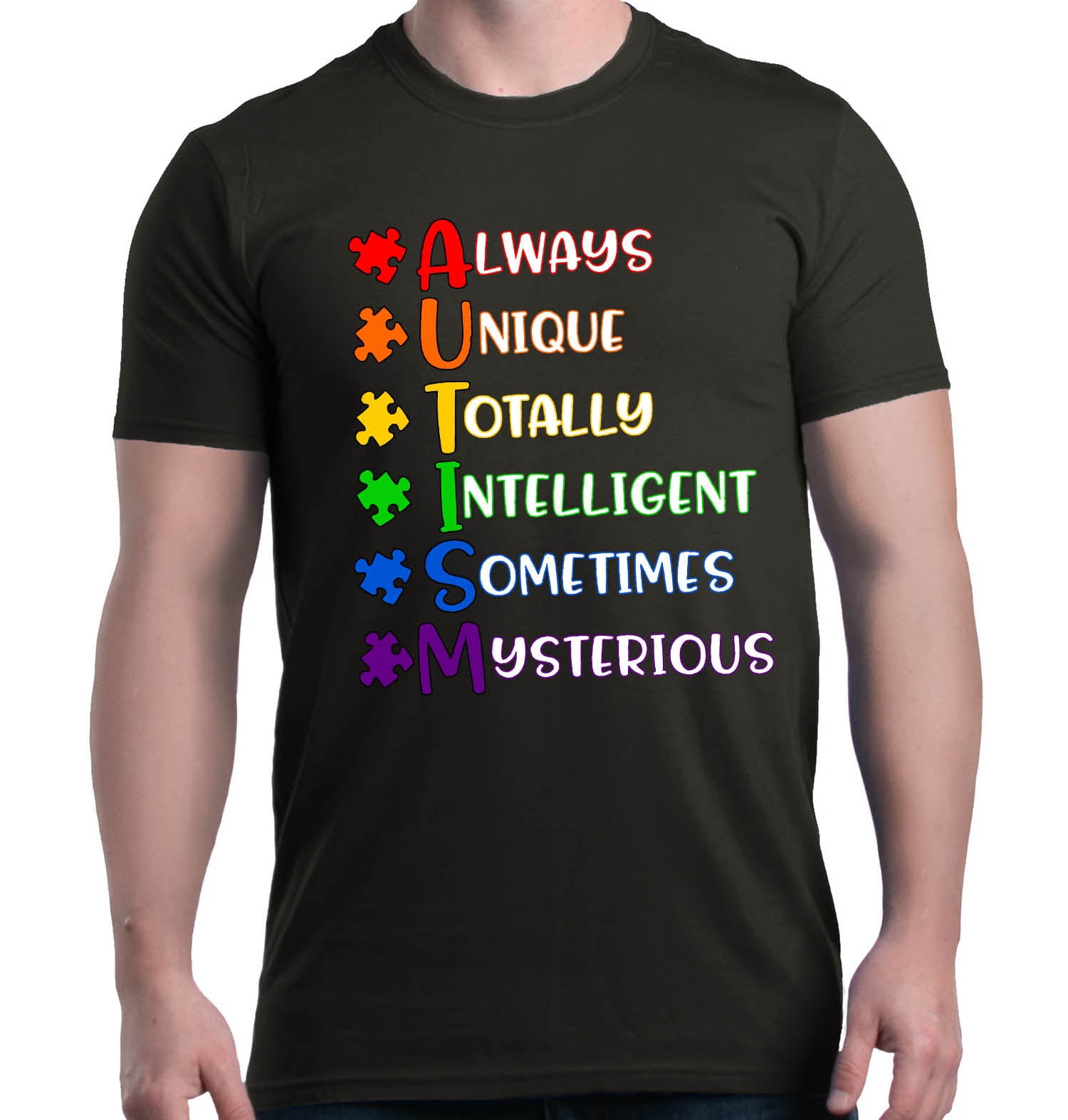 Shop4Ever Men's Always Unique Autism Awareness Graphic T-shirt Small Black