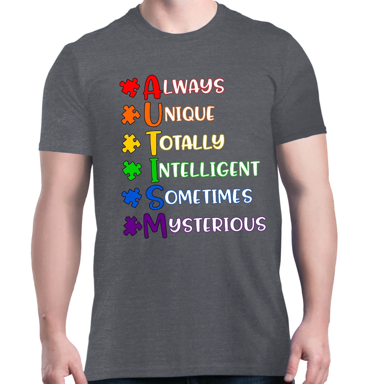 Shop4Ever Men's Always Unique Autism Awareness Graphic T-shirt XX-Large Dark Heather