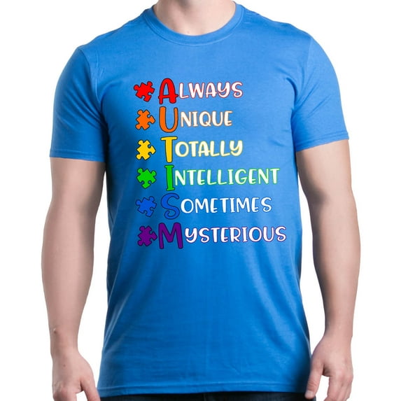 Shop4Ever Men's Always Unique Autism Awareness Graphic T-shirt XX-Large Royal Blue
