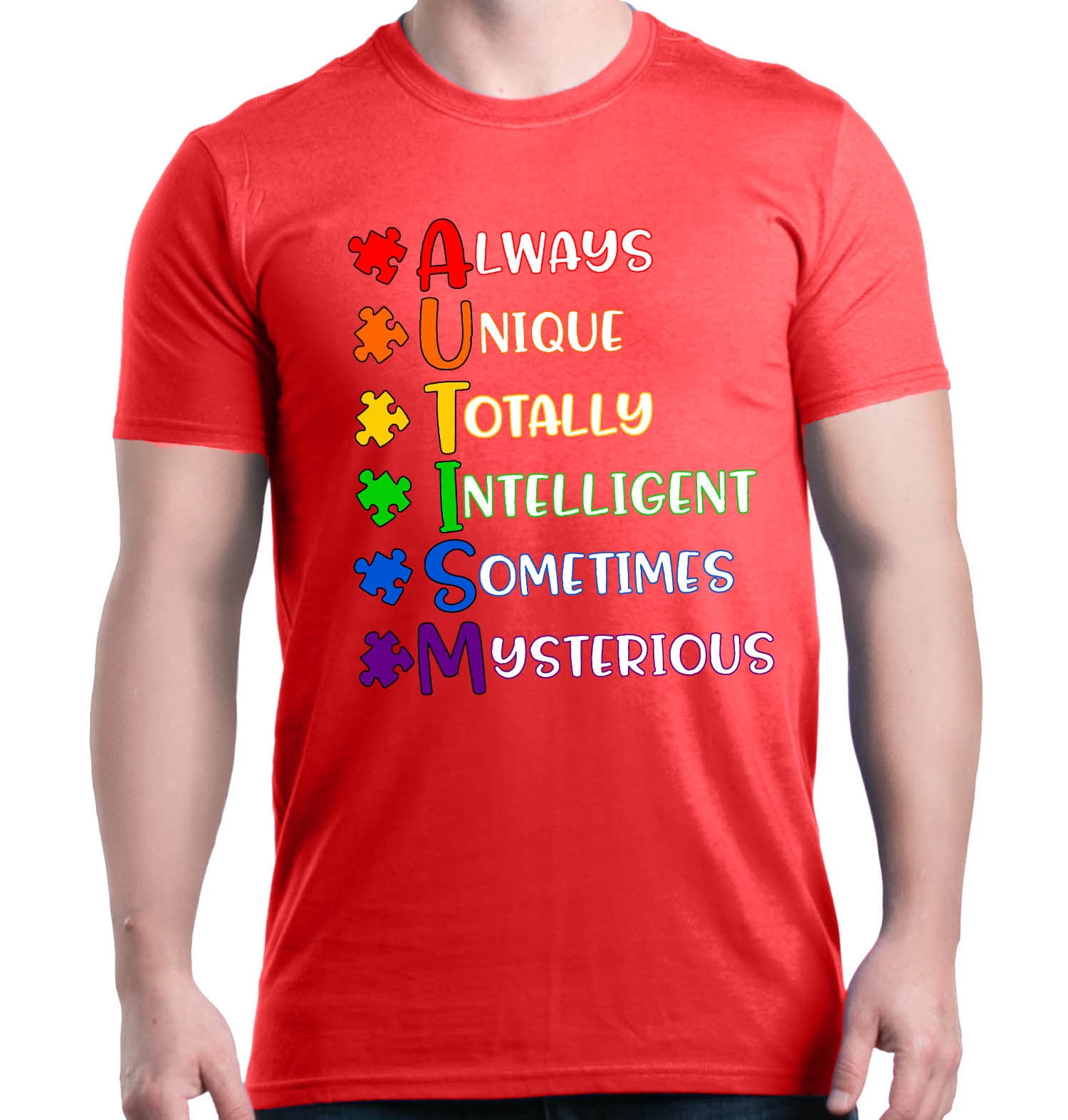 Shop4Ever Men's Always Unique Autism Awareness Graphic T-shirt XXXX-Large Red