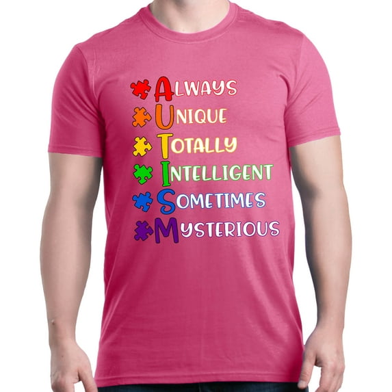 Shop4Ever Men's Always Unique Autism Awareness Graphic T-shirt XXXXX-Large Azalea Pink