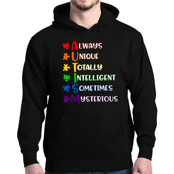 Shop4Ever Men's Always Unique Autism Awareness Hooded Sweatshirt Hoodie Large Black