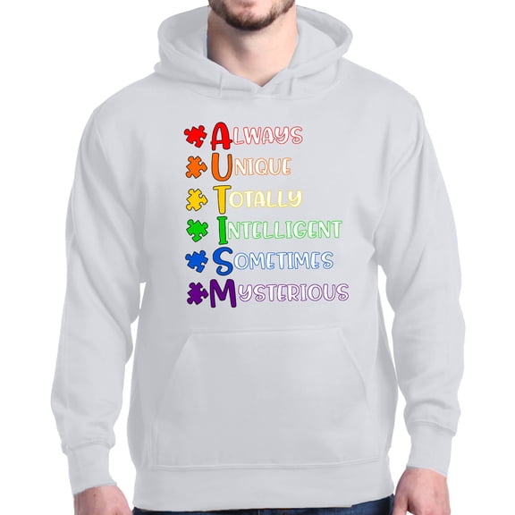 Shop4Ever Men's Always Unique Autism Awareness Hooded Sweatshirt Hoodie Small White
