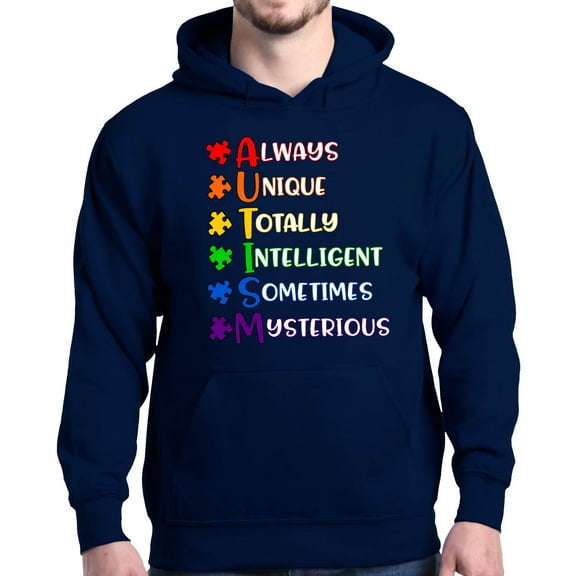 Shop4Ever Men's Always Unique Autism Awareness Hooded Sweatshirt Hoodie X-Large Navy