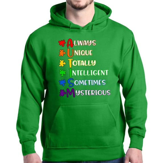 Shop4Ever Men's Always Unique Autism Awareness Hooded Sweatshirt Hoodie XXX-Large Irish Green