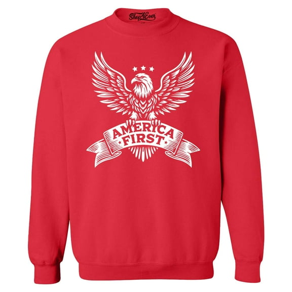 Shop4Ever Men's America First Eagle USA Patriotic Crewneck Sweatshirt X-Large Red