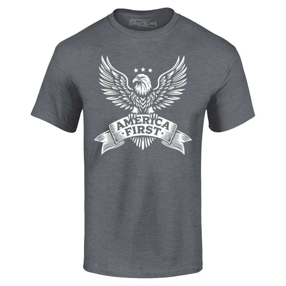 Shop4Ever Men's America First Eagle USA Patriotic Graphic T-shirt Large Dark Heather