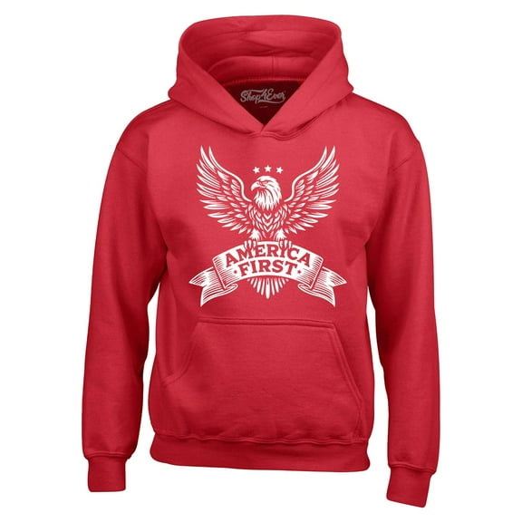 Shop4Ever Men's America First Eagle USA Patriotic Hooded Sweatshirt Hoodie Medium Red