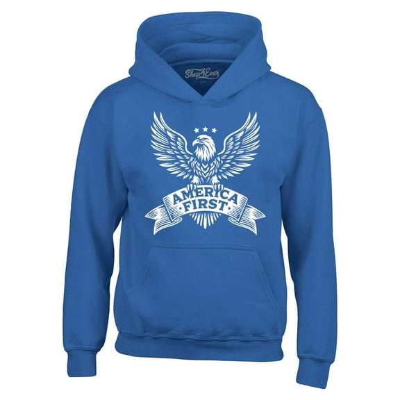 Shop4Ever Men's America First Eagle USA Patriotic Hooded Sweatshirt Hoodie XX-Large Royal Blue