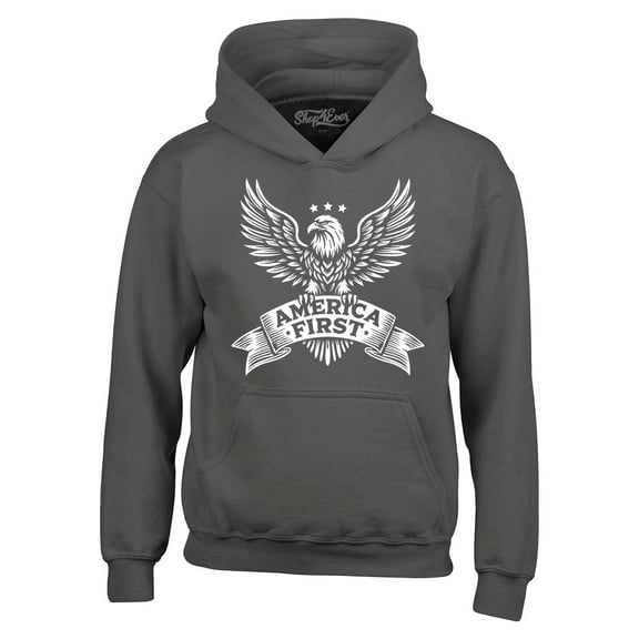 Shop4Ever Men's America First Eagle USA Patriotic Hooded Sweatshirt Hoodie XXX-Large Charcoal