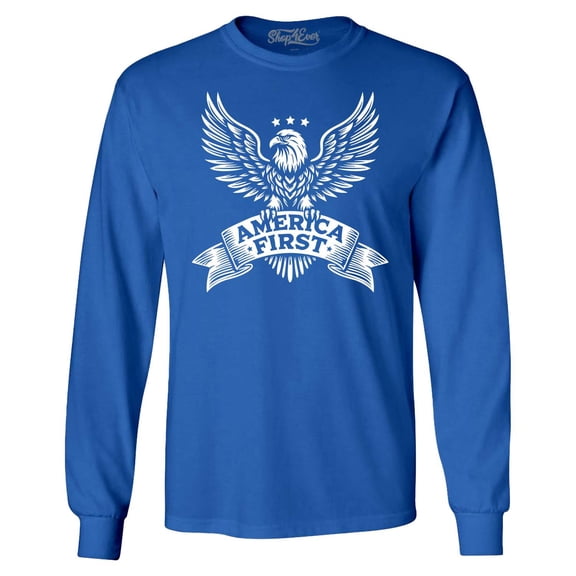 Shop4Ever Men's America First Eagle USA Patriotic Long Sleeve Shirt XX-Large Royal Blue