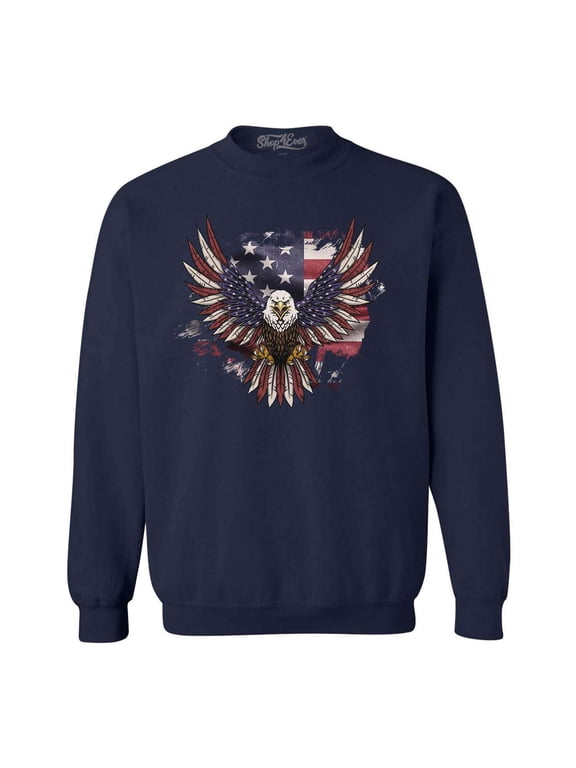 Men's American Bald Eagle USA Flag Crewneck Sweatshirt XX-Large Navy