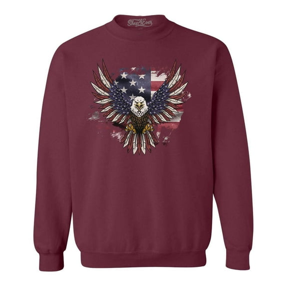 Shop4Ever Men's American Bald Eagle USA Flag Crewneck Sweatshirt XXX-Large Maroon