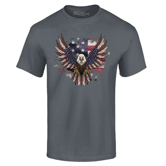 Shop4Ever Men's American Bald Eagle USA Flag Graphic T-shirt Large Black