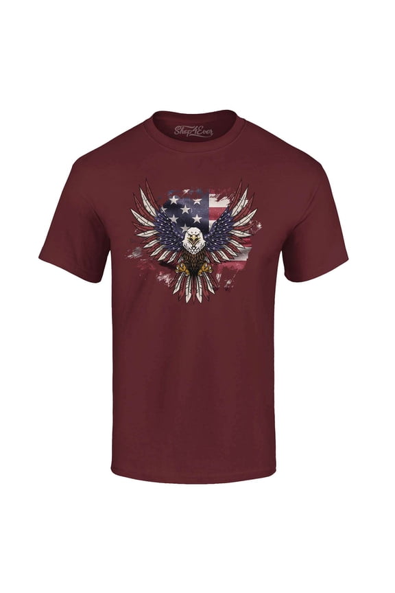 Men's American Bald Eagle USA Flag Graphic T-shirt Large Maroon