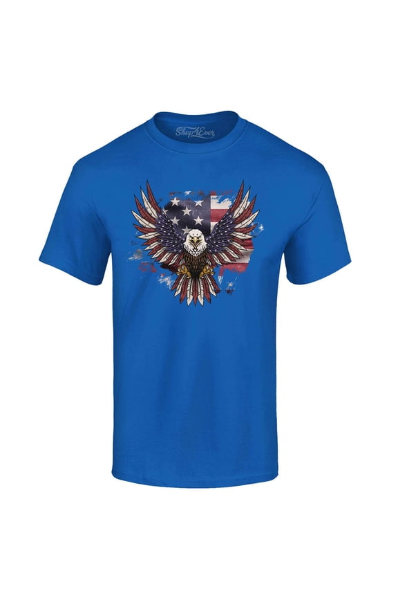 Men's American Bald Eagle USA Flag Graphic T-shirt Large Royal Blue