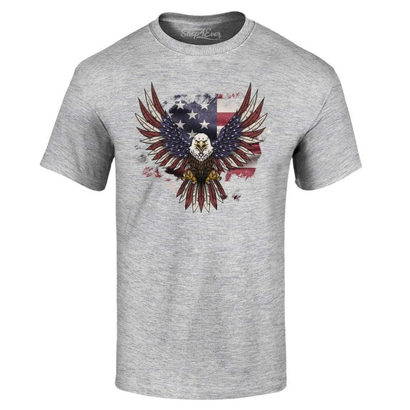 Shop4Ever Men's American Bald Eagle USA Flag Graphic T-shirt Small Sports Grey