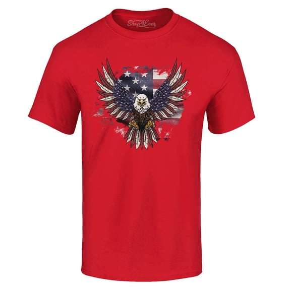 Shop4Ever Men's American Bald Eagle USA Flag Graphic T-shirt X-Large Red