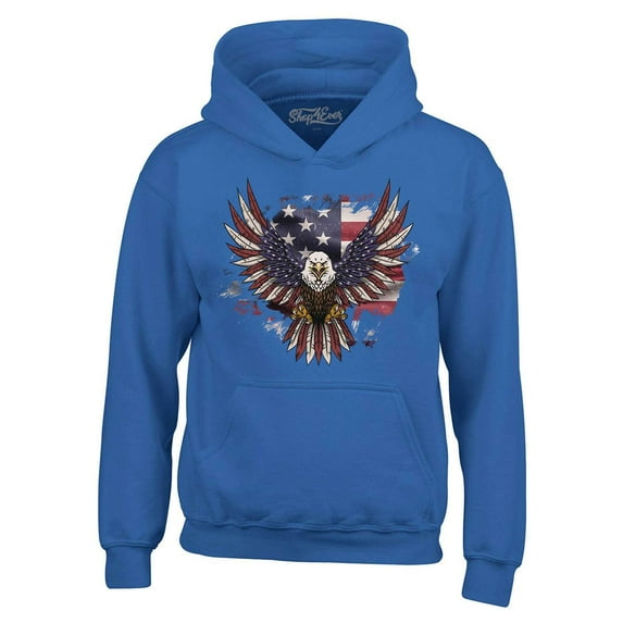 Shop4Ever Men's American Bald Eagle USA Flag Hooded Sweatshirt Hoodie Large Royal Blue