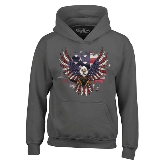 Shop4Ever Men's American Bald Eagle USA Flag Hooded Sweatshirt Hoodie Small Charcoal