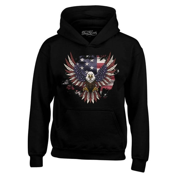 Shop4Ever Men's American Bald Eagle USA Flag Hooded Sweatshirt Hoodie XX-Large Black