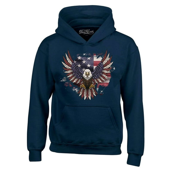 Shop4Ever Men's American Bald Eagle USA Flag Hooded Sweatshirt Hoodie XX-Large Navy