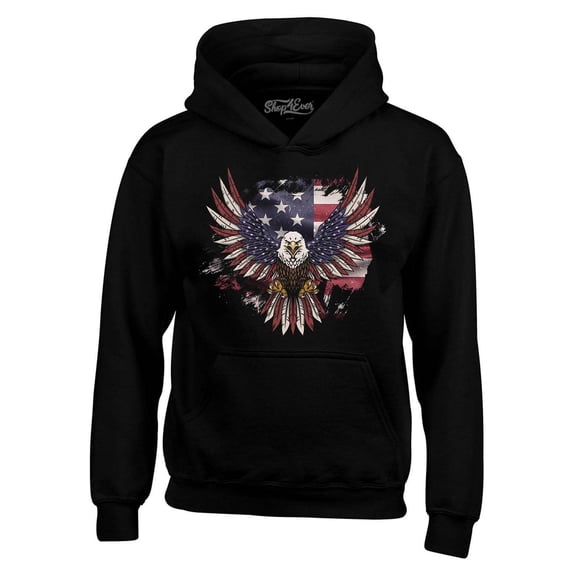 Shop4Ever Men's American Bald Eagle USA Flag Hooded Sweatshirt Hoodie XXXX-Large Black