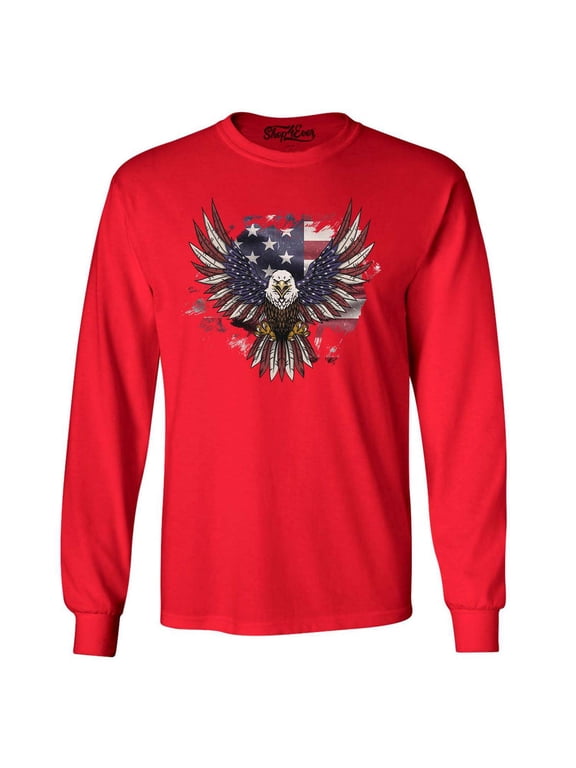 Men's American Bald Eagle USA Flag Long Sleeve Shirt Large Red