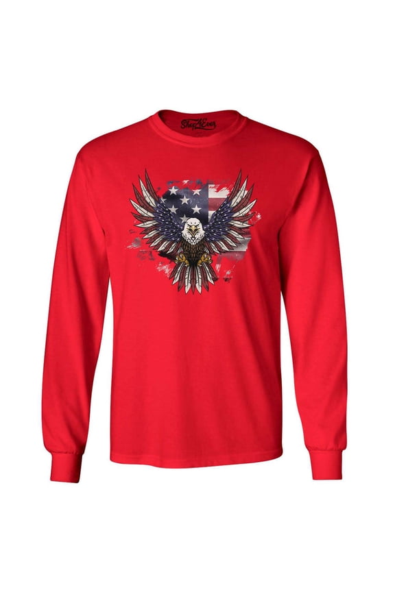 Men's American Bald Eagle USA Flag Long Sleeve Shirt Large Red
