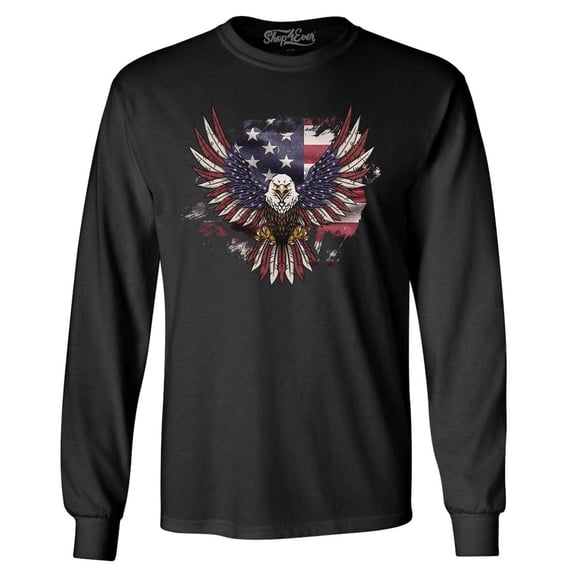 Shop4Ever Men's American Bald Eagle USA Flag Long Sleeve Shirt Small Black