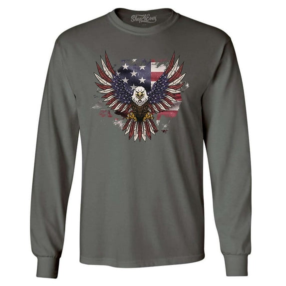 Shop4Ever Men's American Bald Eagle USA Flag Long Sleeve Shirt Small Charcoal