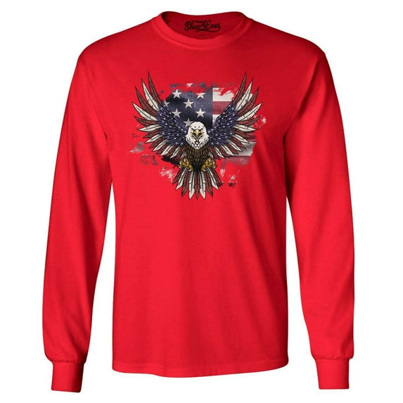 Shop4Ever Men's American Bald Eagle USA Flag Long Sleeve Shirt XXX-Large Red