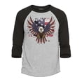 thumbnail image 1 of Shop4Ever Men's American Bald Eagle USA Flag Raglan Baseball Shirt X-Large Heather Grey/Black, 1 of 4
