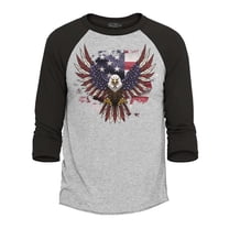 Shop4Ever Men's American Bald Eagle USA Flag Raglan Baseball Shirt X-Large Heather Grey/Black