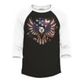 thumbnail image 1 of Shop4Ever Men's American Bald Eagle USA Flag Raglan Baseball Shirt XX-Large Black/White, 1 of 4