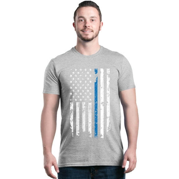Shop4Ever Men's American Flag Blue Line Patriotic 4th of July Graphic T-shirt Small Sports Grey
