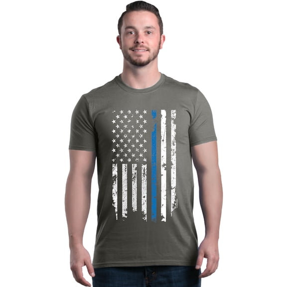 Shop4Ever Men's American Flag Blue Line Patriotic 4th of July Graphic T-shirt XX-Large Charcoal