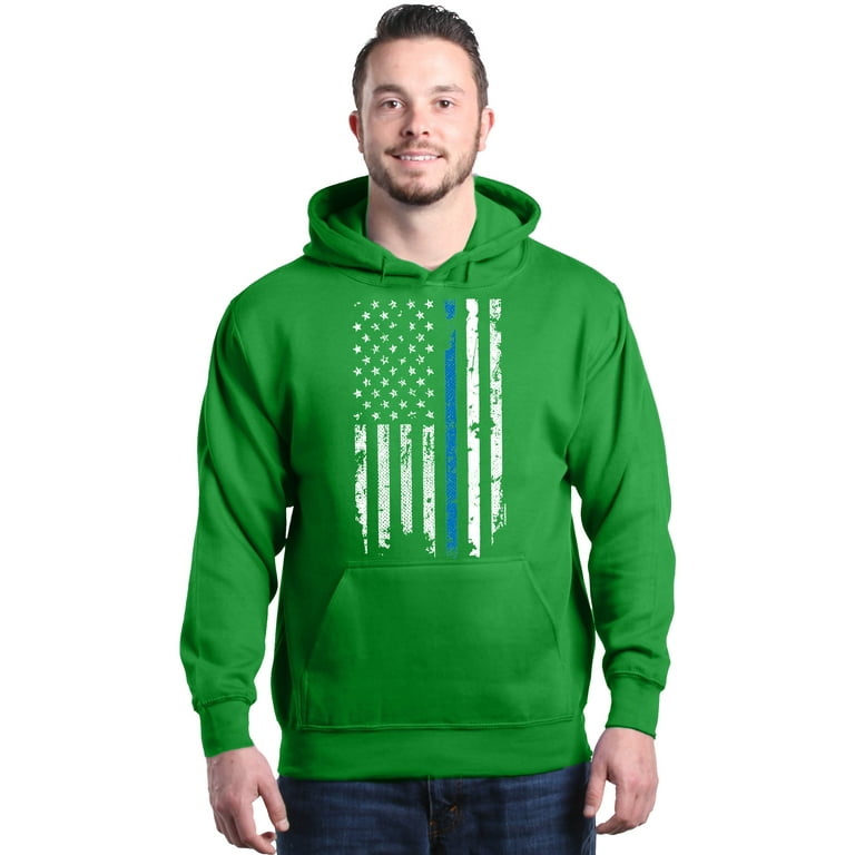 Shop4Ever Men's American Flag Blue Line Patriotic 4th of July Hooded  Sweatshirt Hoodie X-Large Irish Green