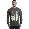 thumbnail image 1 of Shop4Ever Men's American Flag Blue Line Patriotic 4th of July Long Sleeve Shirt Large Charcoal, 1 of 5