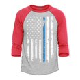 thumbnail image 1 of Shop4Ever Men's American Flag Blue Line Patriotic 4th of July Raglan Baseball Shirt Large Heather Grey/Red, 1 of 4