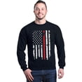 thumbnail image 1 of Shop4Ever Men's American Flag Red Line Patriotic 4th of July Crewneck Sweatshirt Medium Black, 1 of 5