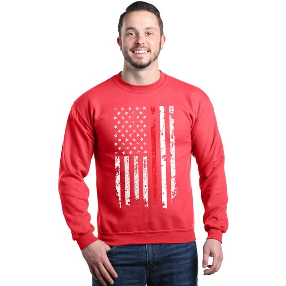 Shop4Ever Men's American Flag Red Line Patriotic 4th of July Crewneck Sweatshirt Small Red