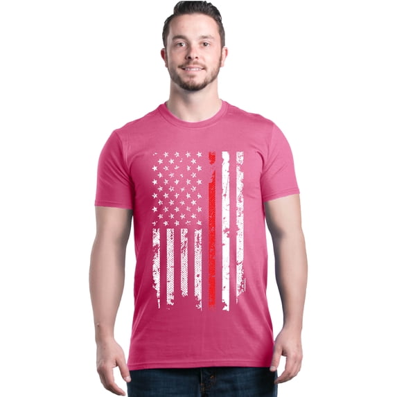Shop4Ever Men's American Flag Red Line Patriotic 4th of July Graphic T-shirt Medium Azalea Pink