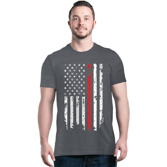 Shop4Ever Men's American Flag Red Line Patriotic 4th of July Graphic T-shirt X-Large Dark Heather
