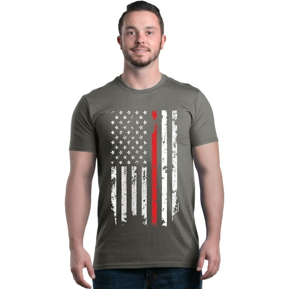 Shop4Ever Men's American Flag Red Line Patriotic 4th of July Graphic T-shirt XXXXX-Large Charcoal