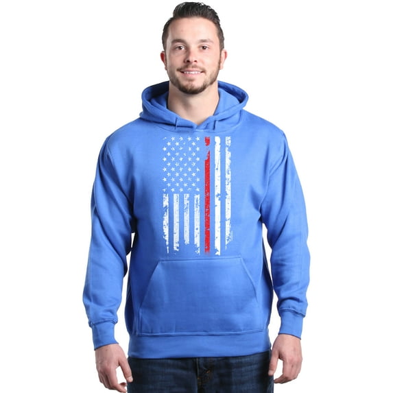 Shop4Ever Men's American Flag Red Line Patriotic 4th of July Hooded Sweatshirt Hoodie Medium Royal Blue