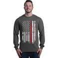 thumbnail image 1 of Shop4Ever Men's American Flag Red Line Patriotic 4th of July Long Sleeve Shirt Small Charcoal, 1 of 5