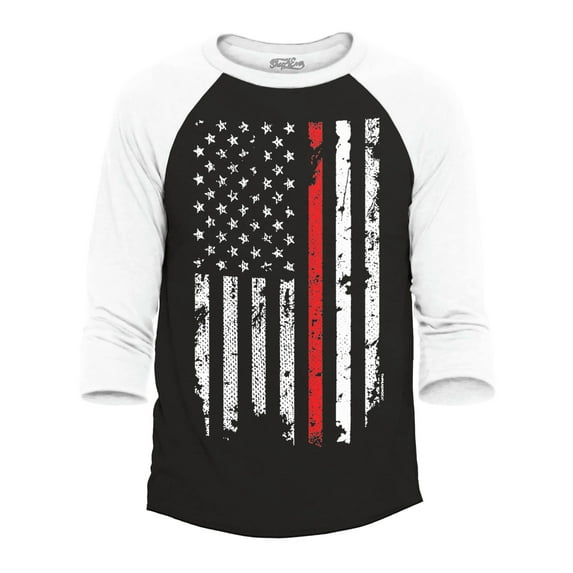 Shop4Ever Men's American Flag Red Line Patriotic 4th of July Raglan Baseball Shirt XXX-Large Black/White