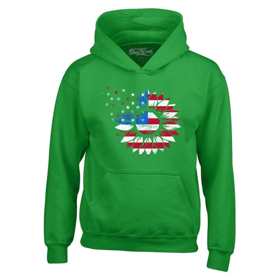 Shop4Ever Men's American Flag Sunflower Flower Star 4th of July Hooded Sweatshirt Hoodie Small Irish Green