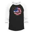thumbnail image 1 of Shop4Ever Men's American Flag Sunflower Flower Star 4th of July Raglan Baseball Shirt Large Black/White, 1 of 4